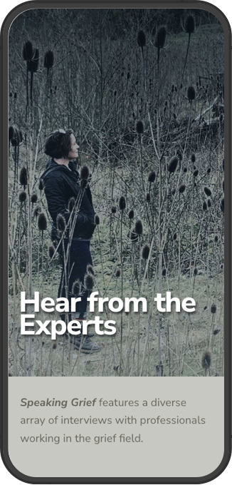 Mobile screenshot of a woman standing in a field of thistles with text overlaid that reads Hear from the Experts.