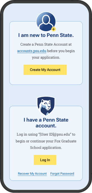 Mobile screenshot of a choice between account creation and login options.